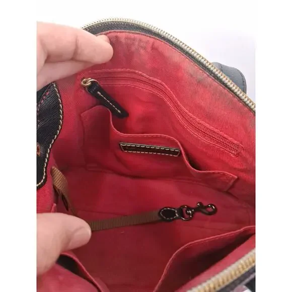 Dooney & Bourke Buffalo Plaid Small Satchel Red Black Crossbody Bag Leather Trim - Picture 12 of 16